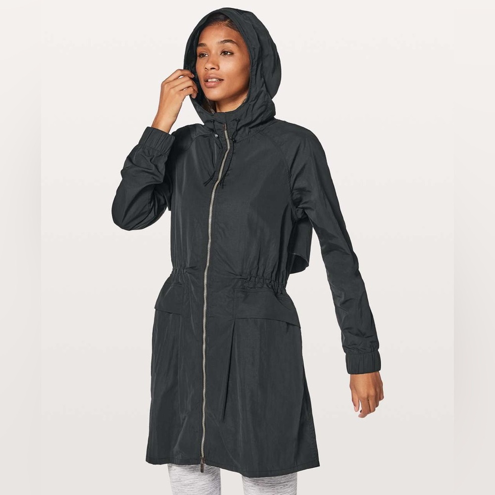 Lululemon Pack & Glyde Jacket Black (First Release Hooded Trench Coat Sz 4,10